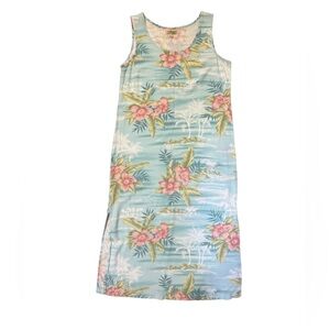 Tahiti Reef Club Dress Womens Large Floral Hawaiian Sleeveless Maxi Beach Rayon